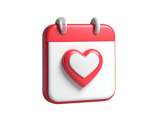 3D calendar page with red border, holding a white and red heart