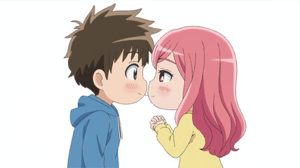 Fototapeta premium cartoon boy and girl about to kiss each other face to face