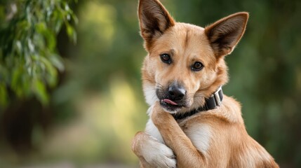 Fototapeta premium Charming Dog With Playful Expression in Natural Outdoor Setting