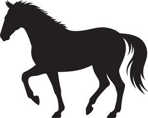 Obraz premium Black silhouette of a horse in motion with flowing mane and tail on a white background