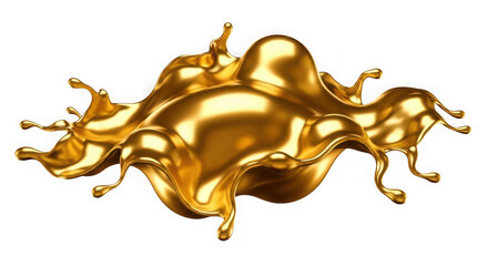 Fototapeta premium Golden liquid splashing on white background with shiny metallic effect transparent background