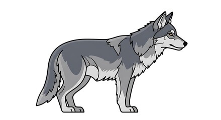 Fototapeta premium Gray Wolf Standing Illustration Side View.