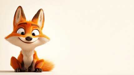 Obraz premium Happy cartoon fox cub smiling on white background