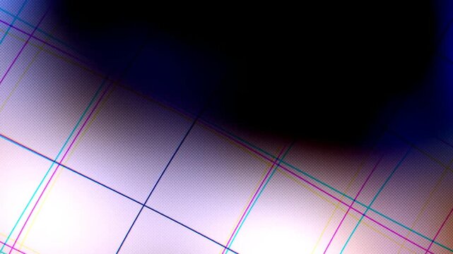 Dynamic CMYK Grid Lines Overlaid on Shifting Halftone Pattern with Radiant Color Gradient and Glitchy Interface Feel