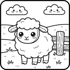 Obraz premium Bold and Easy Sheep Coloring Page. Sheep vector coloring page line art
