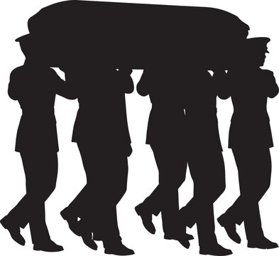 Memorial Day Military Funeral Procession Carrying Flag Draped Coffin Silhouette Vector Illustration.