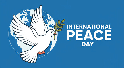 Fototapeta premium International Peace Day illustration featuring a white dove holding an olive branch in front of a blue globe