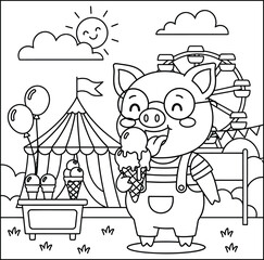 Naklejka premium Bold and Easy Pig Animal Coloring Page - Cozy Moment Farm Animal Line Art Vector for Adults and Kids