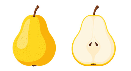 Whole and halved pears display fresh fruit with a simple design