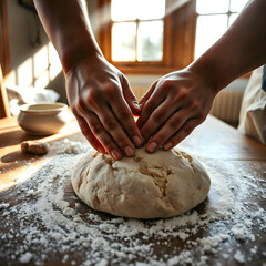 baker kneading dough