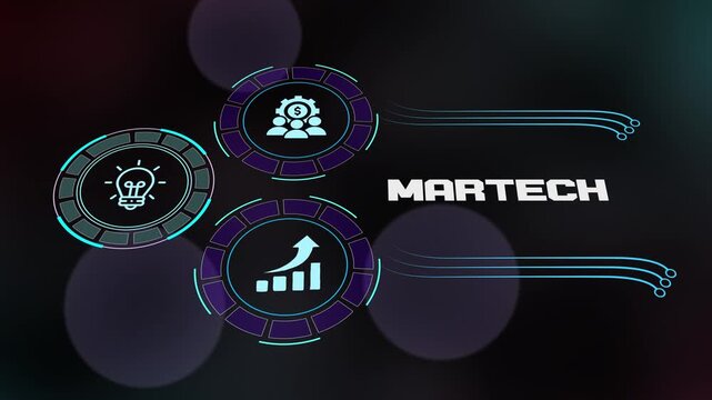 Martech Digital Marketing Technology Concept with Data Analytics, Automation Tools and Customer Engagement Platform.