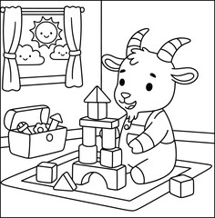 Bold and Easy Goat Animal Coloring Page - Cozy Moment Farm Animal Line Art Vector for Adults and Kids