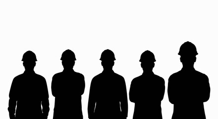 Industrial Engineers Silhouettes in Hard Hats at Oil and Gas Refinery Plant