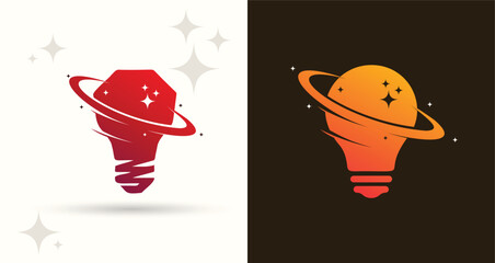 Light Bulb Galaxy Orbit Logo with Sparkle Ring Gradient Icon  © Sakibart