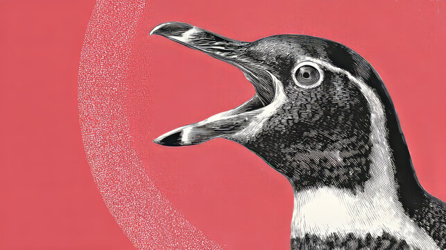 Penguin holding a bullhorn standing on icy terrain