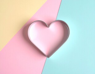 Single Metal Paper Clip Bent into Heart Shape on Pastel Background