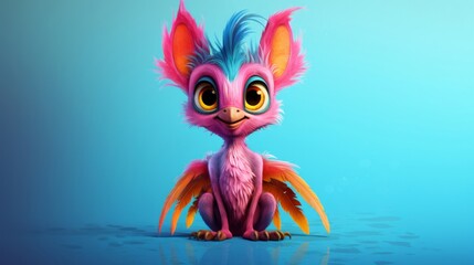 Cute fantasy creature character with colorful pink fur