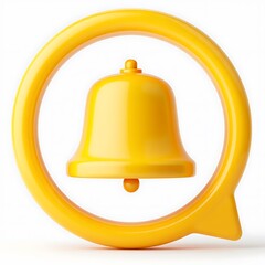 Golden bell notification icon on yellow speech bubble representing alerts, messages, app updates, communication, social media interaction, digital marketing, online services, and user interface design