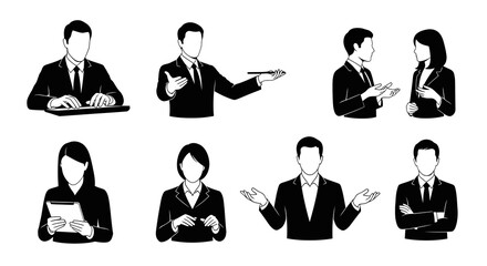 Monochrome Glyph Business People Avatars Vector Icons Set for Corporate Professionals