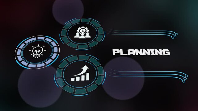 Strategic business planning concept with growth chart icon and corporate digital dashboard interface
