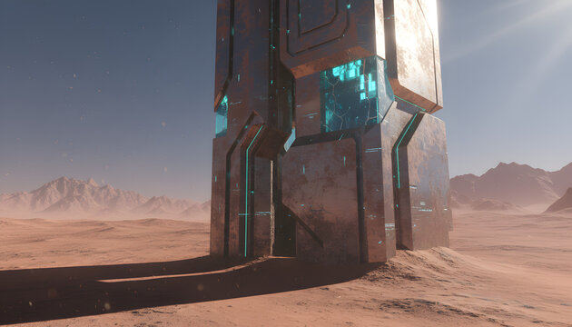 Mysterious Sci-Fi Monolith Standing Tall on Desolate Alien World