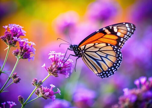 A delicate butterfly perches on a purple violet flower stem