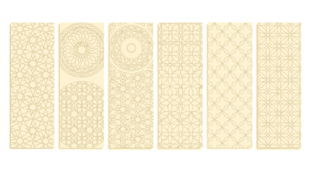 Intricate geometric patterns arranged in a series of vertical panels, creating a visually striking composition © FATEMA