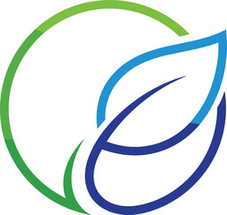 Circular leaf logo with green and blue gradient design elements