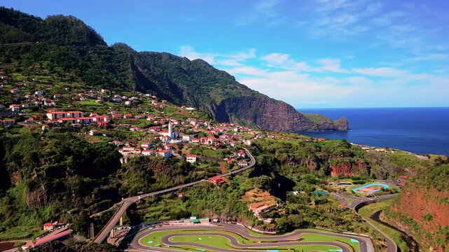 Faial Village with Winding Track and Atlantic Coast