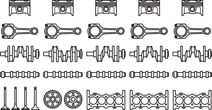 An Engine's Internal Anatomy Depicted in Precision Line Art
