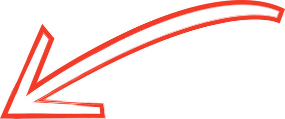 Obraz premium A bold red hand drawn arrow pointing diagonally down on transparent background