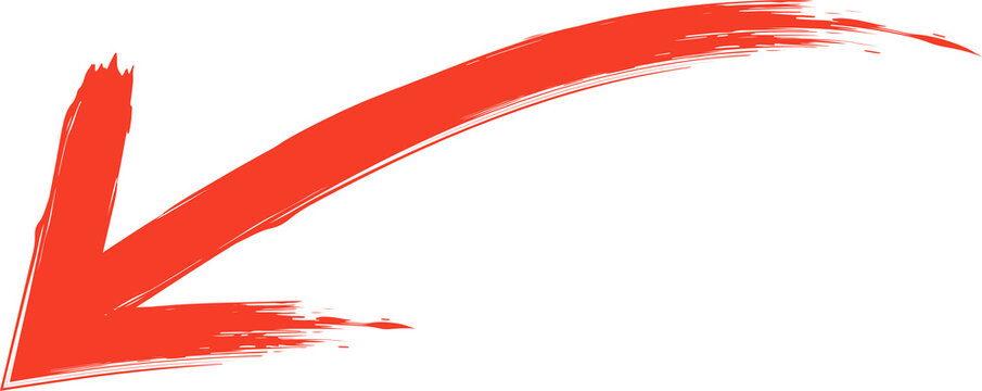 A dynamic red brushstroke arrow pointing to the left on transparent background