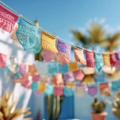 Colorful Mexican flags decorating for a Cinco de Mayo celebration