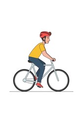 Naklejka premium Man Riding Bicycle Wearing Red Helmet.