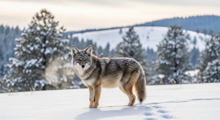 Obraz premium Coyote in Winter Landscape - A Focused Wildlife Portrait.