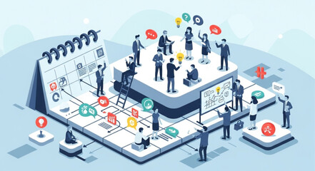 Isometric Business Team Collaboration Scene. © raka