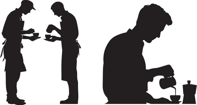 Barista Man Three Views Silhouette Vector Set