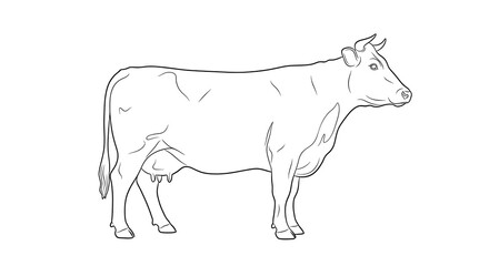 Obraz premium Elegant cow standing in profile with detailed line art