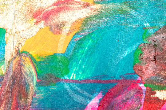 Vibrant thick strokes of richly pigmented acrylic ink paint abstract texture background