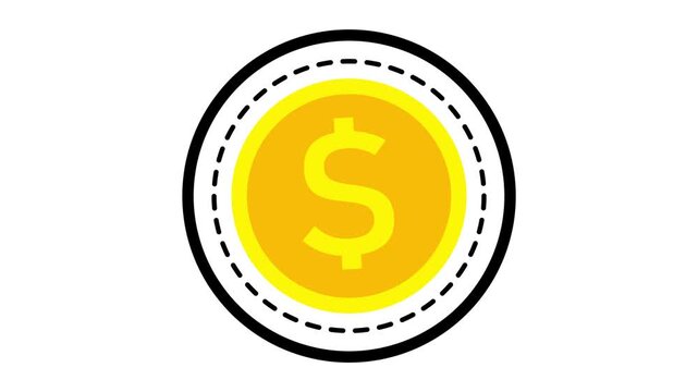 Animated coin icon with white background flat style