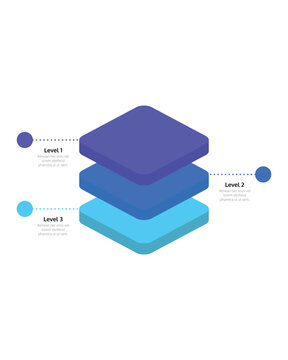 Three Level 3D Isometric Layered Vertical Infographic Block Diagram