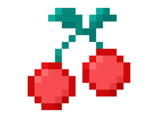 Obraz premium Red Cherry Fruit Pixel Art Icon on Transparent Background