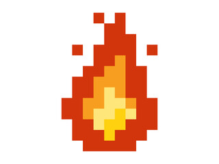 Naklejka premium Fire Flame Pixel Art Icon in Red Orange and Yellow on Transparent Background
