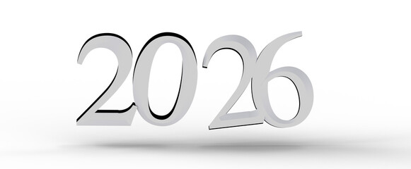 2026 text with shadow, perfect for new year greetings, invitations, and business announcements. Modern design on white b © vegefox.com