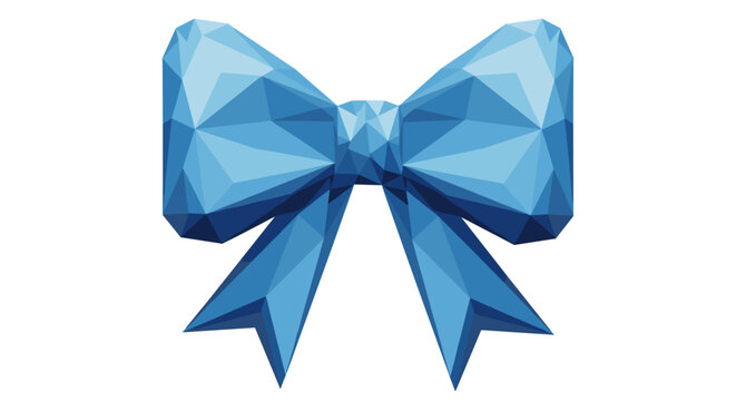 Geometric blue bow brooch with faceted design isolated on white background