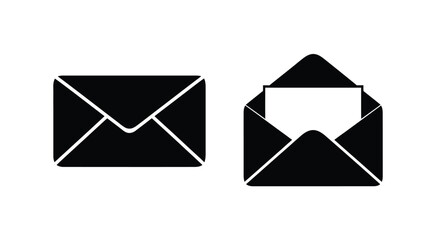 Two black envelope icons one closed and one open silhouette