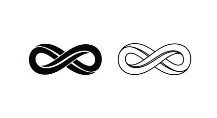 Fototapeta premium Two intertwined infinity symbols one dark and one light silhouette