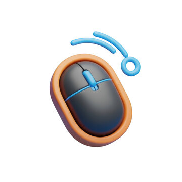 A wireless computer mouse with a scrolling wheel and orange accent on the side. isolated on transparent background