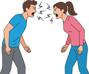 Fototapeta premium A cartoon image of a man and woman yelling at each other