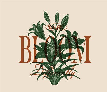 vintage Flower print design. summer floral graphic tee. bloom typography text. girl's women's tee t-shirt design.